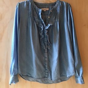 LOFT Ruffled Long-Sleeve Flowy Chambray Shirt
